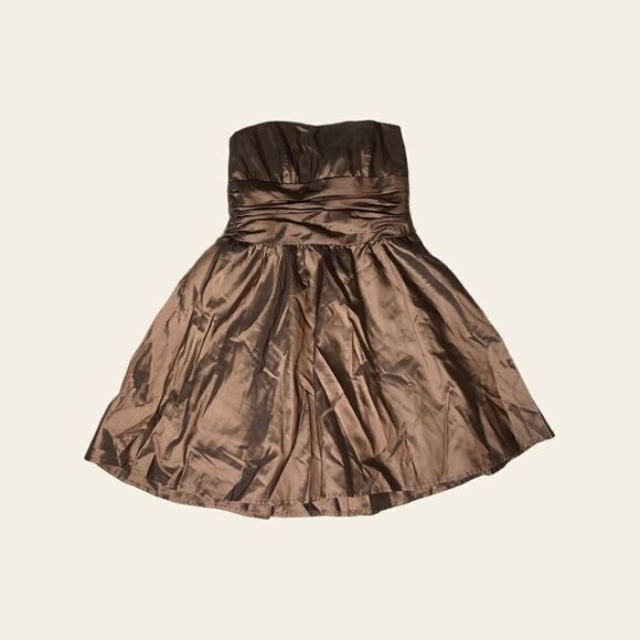 David’s Bridal Women's Size 14 Brown Metallic Sleeveless Cocktail Dress Prom Wed - Picture 2 of 5